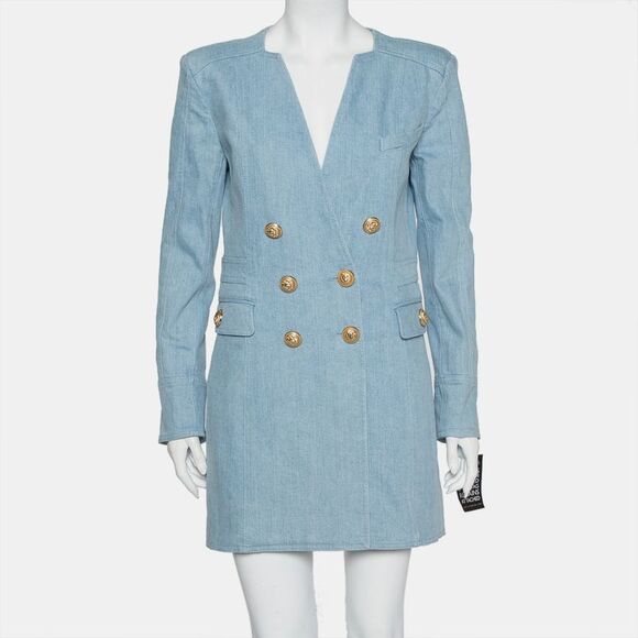 Balmain Dresses & Skirts - Balmain Blue Denim Double Breasted Mini Dress L
